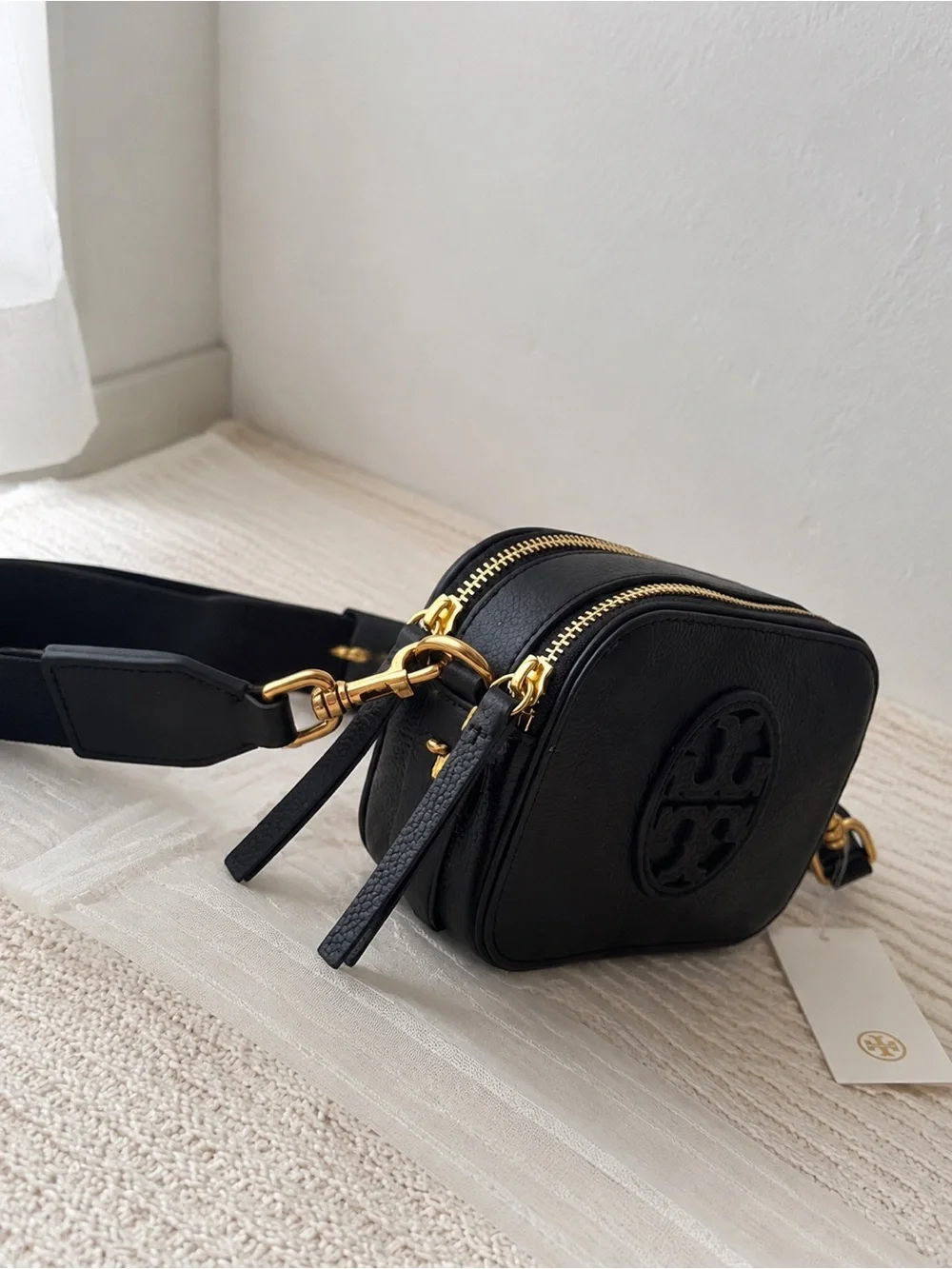 Tory Burch Black Pebbled Leather Crossbody Camera Bag
